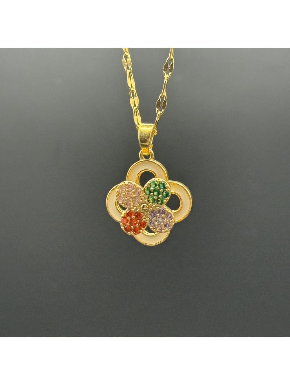 candy+clover Multi-color Pave Crystal Gold Tone Spinner Pendant w/free chain